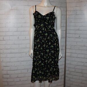 🌼 No Boundaries Floral Midi Dress · Black & Yellow · Size XS